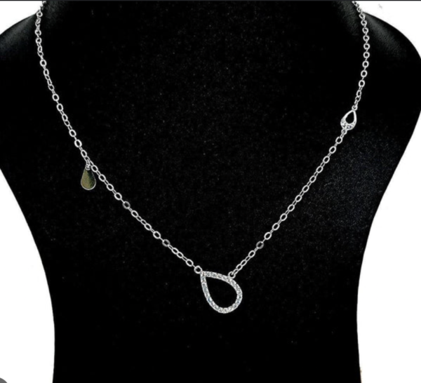 Sterling Silver Teardrop Pendant Necklace with Crystal Accents